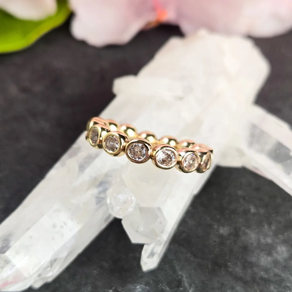 NWT CZ Bezel-Set Stacking Half Eternity Ring, Size 6